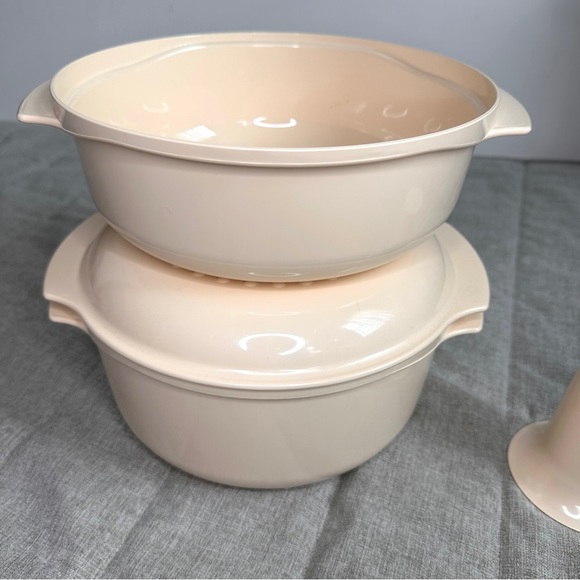 Vintage Tupperware Microwave Cooker Steamer System almond 4 pieces set Lid Cone - Picture 10 of 12